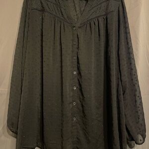 torrid Black Swiss Dot Button-Front Blouse